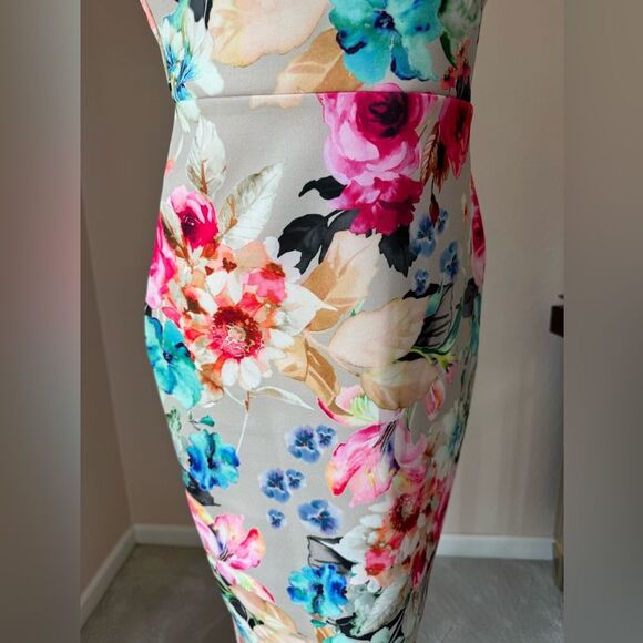 Gorgeous floral off the shoulder ASOS Scuba midi dress bodycon sz 8 wedding - Picture 5 of 12